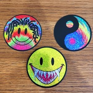 Vintage 90s Y2K Vending Machine Stickers Smile, Ying Yang Rainbow Holographic